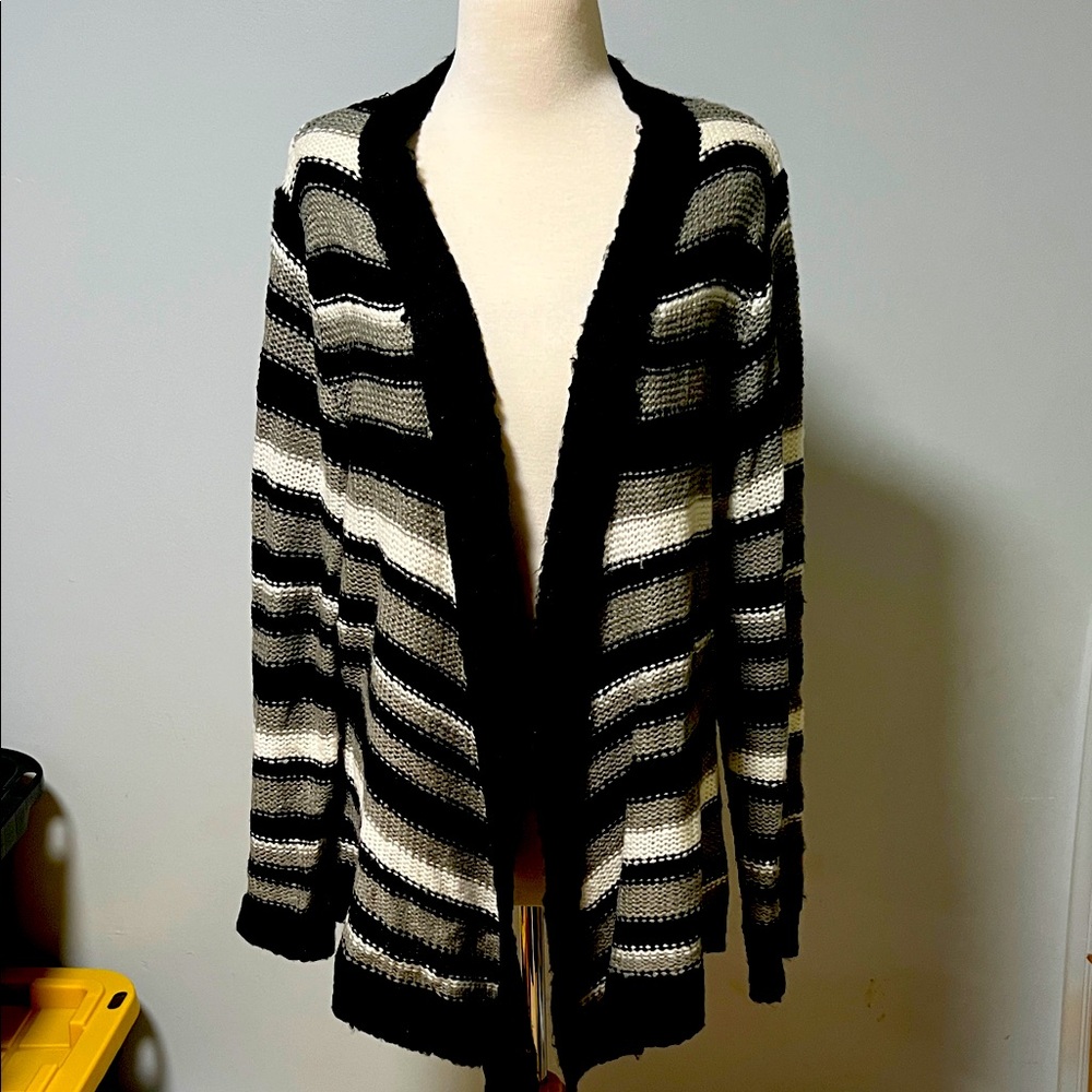 Extra Touch Black and White Striped Cardigan